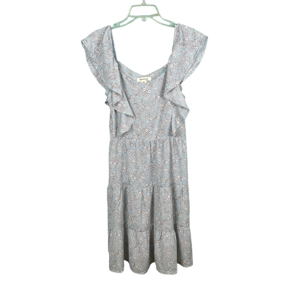 Monteau Los Angeles Blue White Red Floral Jumper Dress M Flower Cottagecore
